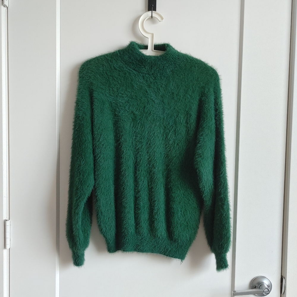 Fuzzy Forest Green Mock Neck Sweater